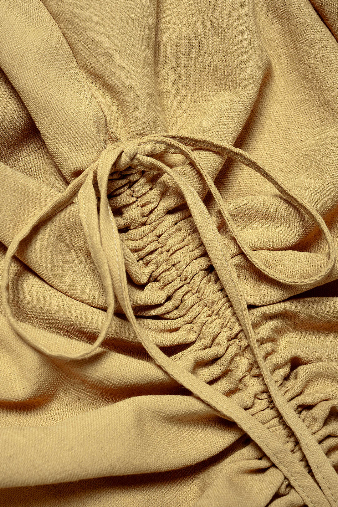 Linen Tie-Up Ruched Shirred Waistband Pants