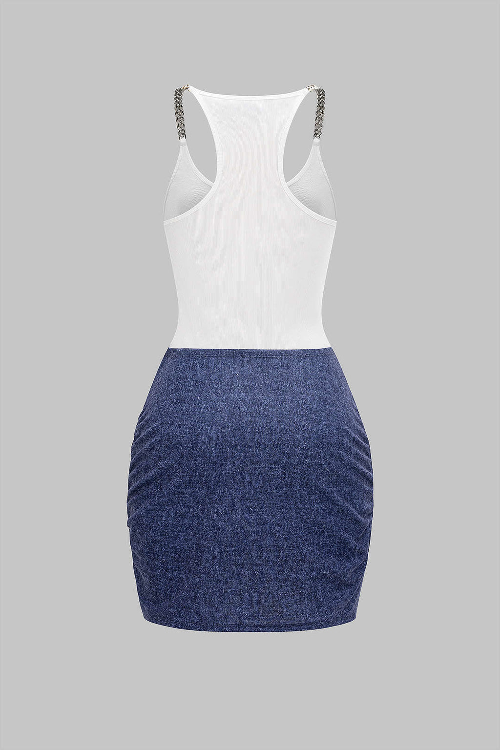 Tie Front Ruched Metallic Chain Patchwork Sleeveless Mini Dress