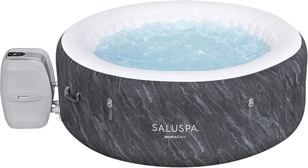 Large Round 2 to 4 Person Inflatable Hot Tub Portable Outdoor Spa with 120 AirJets and EnergySense Cover. Grey