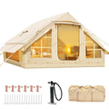 6 Person Inflatable Camping Tent with Pump, 10ft x7ft Glamping Family Tent Easy Setup 4 Season Waterproof Windproof Outdoor Blow Up Tent Luxury Oxford Cabin with Mesh Windows & Doors
