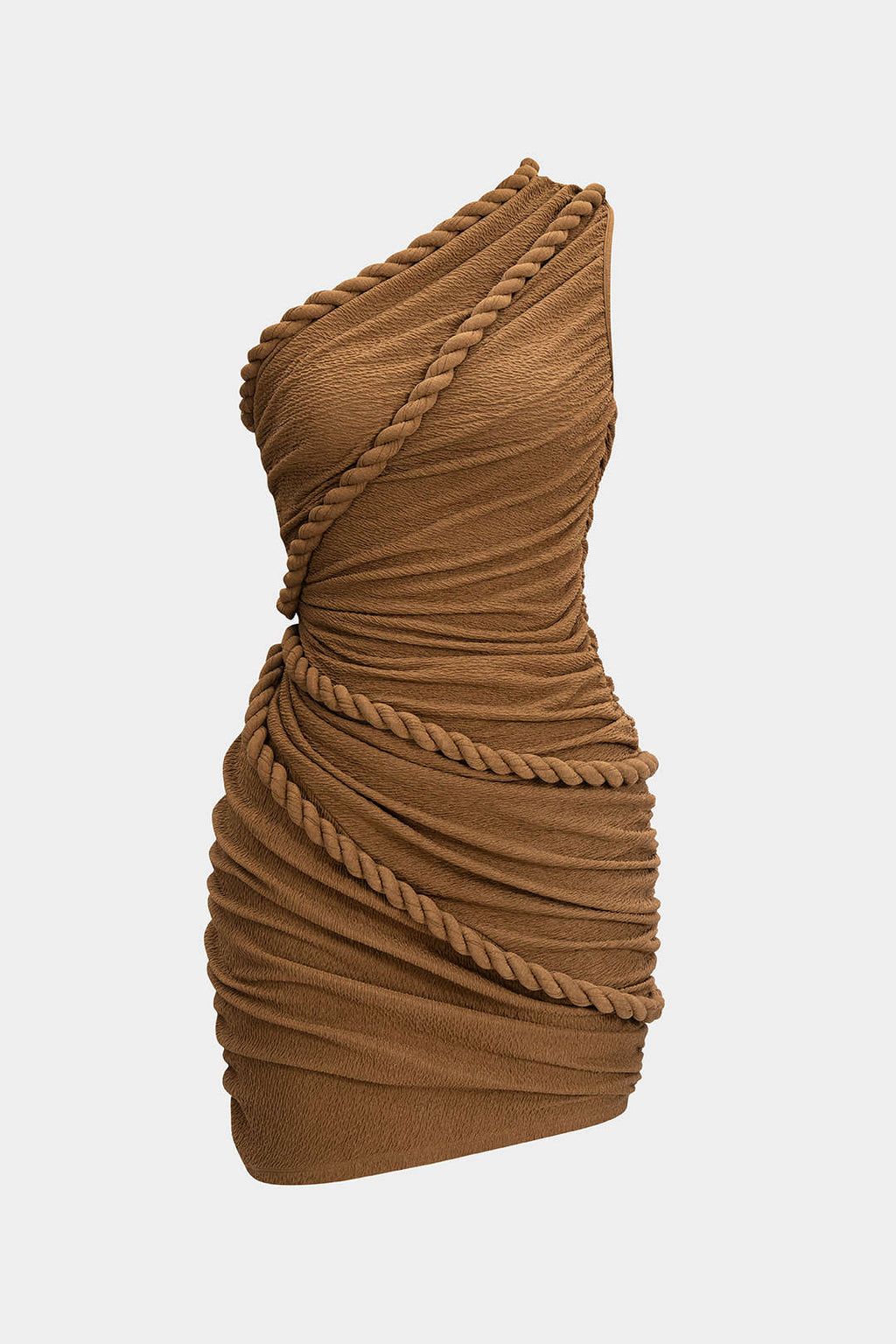 Ruched One Shoulder Twist Knot Sleeveless Mini Dress