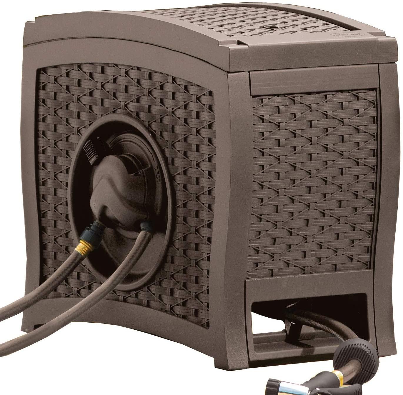 Wicker Garden Hose Reel Lightweight Portable Hands Free Water Powered Retractable Hose Reel