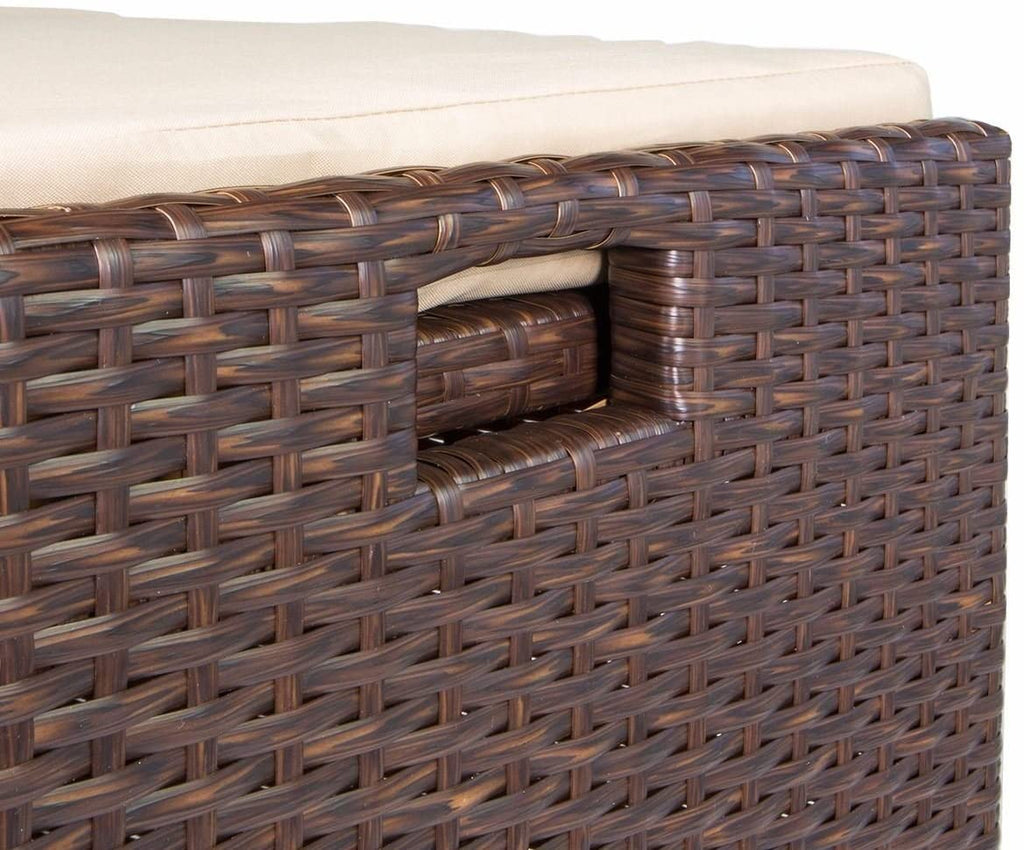 Outdoor Storage Bench Rattan Style Deck Box Wicker Patio Furniture Water Resistance w/Seat Cushion, 60-Gallon, Brown